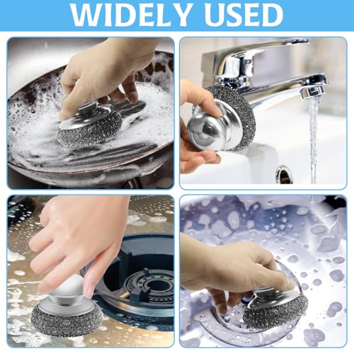 Stainless Steel Wool Scrubber with 2 Replacement Pads - Clean Metal Pans, Pots, Grills & More - color: 4pcs