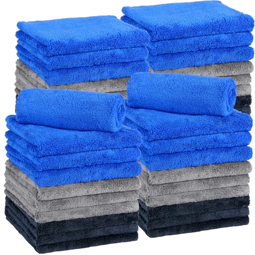 Shimeyao 30 Pcs16 x 16 Inch Edgeless Microfiber Plush Towels for Cars Detailing Drying Wash Polishing Absorbent Cleaning Cloths, 500 GSM (Navy Blue, Gray, Black) - color: Navy Blue, Gray, Black, size: 16 x 16 Inch