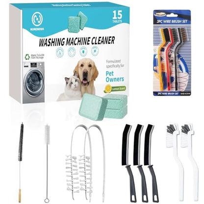 Washing Machine Cleaner, Washer Machine Cleaner Tablets 15 Pcs + Dryer Vent Cleaner Kit 12 Pack, Crevice Cleaning Brush for Bathroom, Shower & Kitchen, All-in-One Multi-Surface Scrubbing Brushes - color: Green 27 Pack