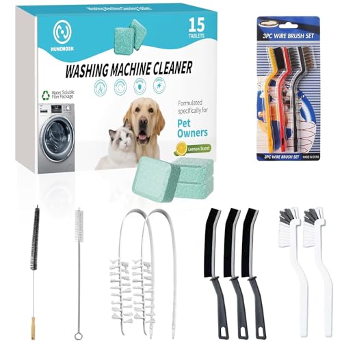 Washing Machine Cleaner, Washer Machine Cleaner Tablets 15 Pcs + Dryer Vent Cleaner Kit 12 Pack, Crevice Cleaning Brush for Bathroom, Shower & Kitchen, All-in-One Multi-Surface Scrubbing Brushes - color: Green 27 Pack
