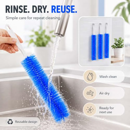 Bendable Microfiber Duster, Reusable Flexible Dust Remover Brush with Soft Fluffy Head, Washable Cleaning Tool for Fans, Blinds, Vents, Window Tracks, Furniture, and Car Interior (4, Blue+Gray) - color: Blue+gray