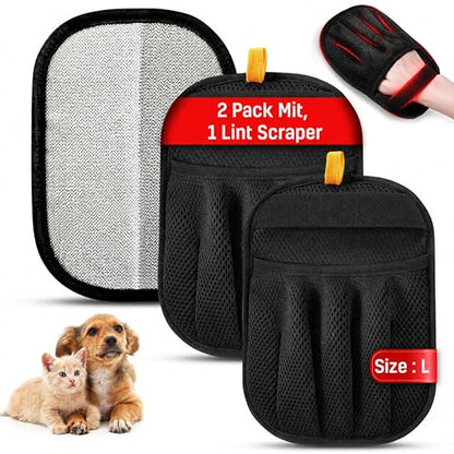 3pcs Large Pet Hair Removal Gloves for Cats | Electrostatic Magic Brush for Clothes, Beds, Sofa, Carpets | Fur Hero | Thickened Newly Upgraded | Fur Remover Mitt for Dogs, 2 Gloves + 1 Lint Scraper