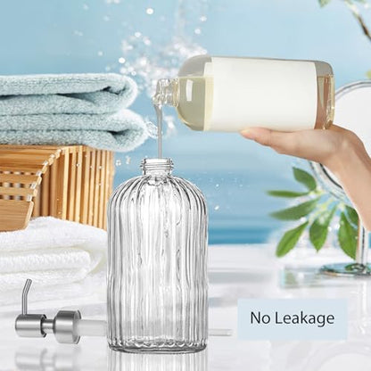 14Oz Clear Soap Dispenser Bathroom, Glass Hand Soap Dispensers with Stainless Steel Pump, Refillable Dish Soap Dispenser for Kitchen, Countertop Soap Dispensers - color: Clear Vertical