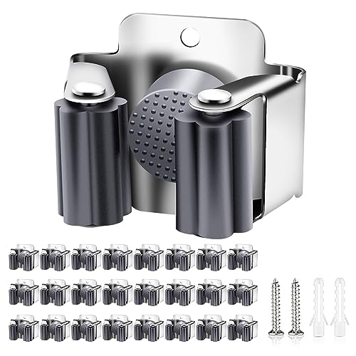Verdenu 25 Pack Broom Holder Wall Mount, Mop and Broom Holder Wall Mount, Stainless Steel Command Mop Holder with Screws, Garden Tool Storage Organizer for Kitchen, Home, Bathroom, Garage, Grey - color: Grey, size: 25 Pack