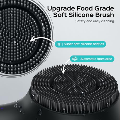 COSLUS FBS03 Face Scrubber Facial Cleansing Brush: 2 in 1 Spin and Vibration Patented, Silicone Electric Exfoliator Scrubber with Automatic Foaming, Waterproof Face Cleanser Brush for Men and Women - color: Black