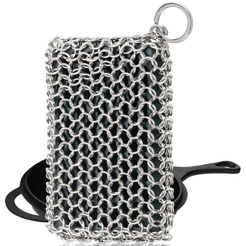 Herda Chain Mail Cast Iron Cleaner Scrubber,316 Chainmail Pan Scrubber Metal Cleaning Brush, Pad, Sponge Scraper to Clean Skillet,Dutch Oven, Wok,Grill Griddle,Chain Link Scrub Brush Pot Care Kit - color: Charcoal Grey