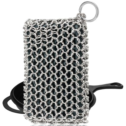 Herda Chain Mail Cast Iron Cleaner Scrubber,316 Chainmail Pan Scrubber Metal Cleaning Brush, Pad, Sponge Scraper to Clean Skillet,Dutch Oven, Wok,Grill Griddle,Chain Link Scrub Brush Pot Care Kit - color: Charcoal Grey