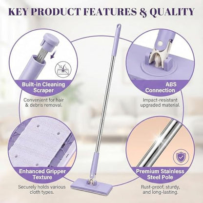 The Zero-Touch Mini Mop, 2026 Upgraded Snap Grip Mini Mop, Cloth Changing MiniMop with Automatic Hands Free Push Pull Handle, Suitable Disposable Pads Kitchen Counter Cleaning (White 39 in) - color: White 39 in