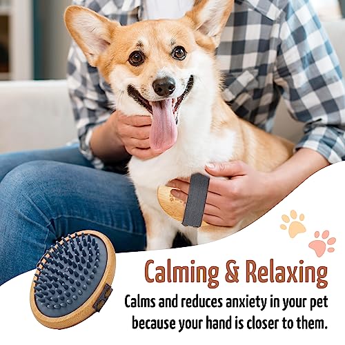 The Buddy System Rubber Pet Close Brush, Soft Touch Oval Palm Brush - Bamboo Massage Handheld with Rubber Bristles and Elastic Band for Dogs and Cats - Gray - color: Rubber Bristle - Gray