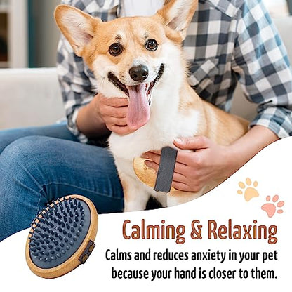 The Buddy System Rubber Pet Close Brush, Soft Touch Oval Palm Brush - Bamboo Massage Handheld with Rubber Bristles and Elastic Band for Dogs and Cats - Gray - color: Rubber Bristle - Gray