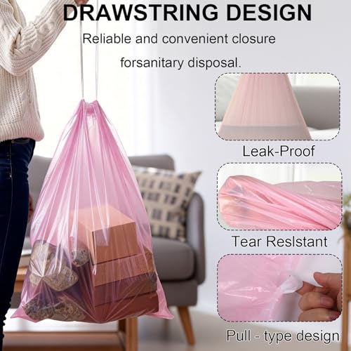 30 Gallon Drawstring Trash Bags, 30 Count Heavy Duty Garbage Bags, Extra Thick, Tear & Leak Resistant, for Kitchen, Office, Home, Hospital, Large Bins (Pink) - color: 30 Gallon-Pink