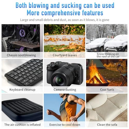High-Speed Turbo Handheld Fan & Vacuum Cleaner Combo | 130,000 RPM Brushless Motor | Powerful Rechargeable Portable Fan | Cross-Border Lightweight Design | Multi-Functional Dust Cleaning Kit (Black)