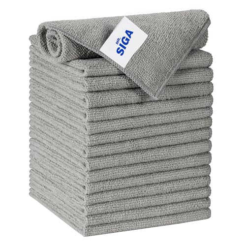 MR.SIGA Microfiber Cleaning Cloth, All-Purpose Microfiber Towels, Streak Free Cleaning Rags, Pack of 15, Gray, Size 30 x 30 cm(11.8 x 11.8 inch) - color: Gray