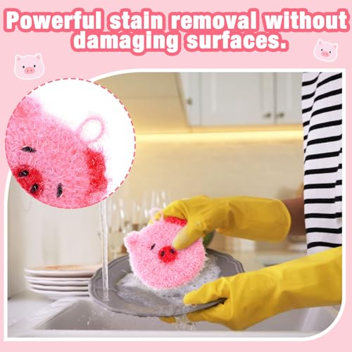6 Piecs Cute Pig Shape Dish Sponge Dual Sided Non Scratch Pig Dish Washing Scrubbers, Reusable Household Cleaning Kitchen Tools for Dishwashing Washing Dishes Cookware - style: Pig