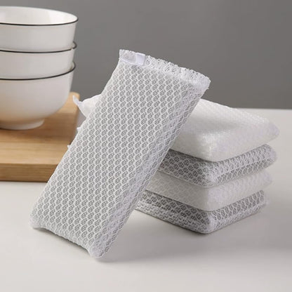 Netted Kitchen Sponge Cleaner Mesh Cover Quick Dry Absorbent Non Scratch Sponge for Dishes, Pans, Glassware and Countertops, White with Gray(Five Sets of) - color: White With Gray(five Sets Of)