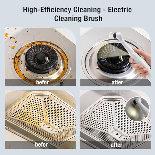 Electric Spin Scrubber, Rechargeable Waterproof Grout Cleaning Brush with 5 Magnetic Heads for Tile Surfaces, Bathroom Crevices, Kitchen & Faucet Corners