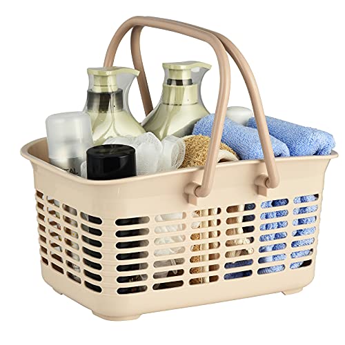 ALINK Plastic Shower Caddy Basket with Handle, Portable Organizer Storage Basket for College Dorm, Bathroom, Kitchen - Khaki - color: Khaki
