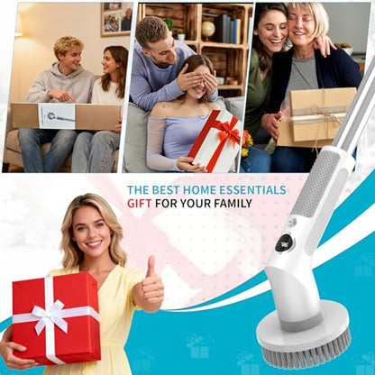 Electric Spin Scrubber, Cordless 20W High-Torque Cleaning Brush Bathroom Scrubber, IPX7 Waterproof Electric Scrubber with 6 Brush Heads, Extendable Long Handle Power Scrubber for Bathtub Floor