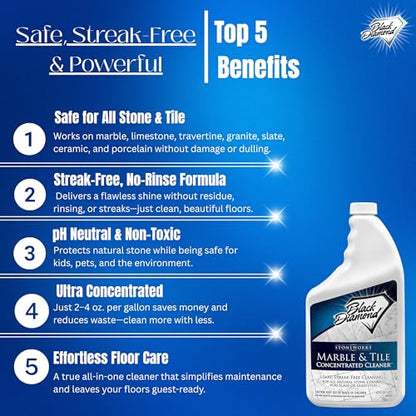 Black Diamond Stoneworks Ultimate Grout Cleaner with Brush + Marble & Tile Cleaner (2-Pack) – Safe for Natural Stone, Acid Free Deep Cleans Grout, Restores Shine to Marble, Granite, Travertine & Tile - size: 21.33 Fl Oz (Pack of 3)