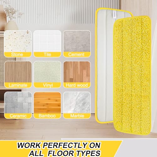16.5 Inch Reusable Mop Pads Microfiber Spray Mop Replacement Heads for Wet/Dry Mops Compatible with Bona Floor Care System (6 Pack) - color: Yellow Mop Pads