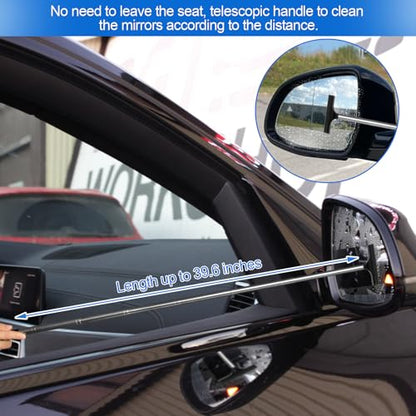 2 Pcs Car Mirror Wiper, 38.6in Handle Car Side Mirror Squeegee, Car Mirror Squeegee, Side Mirror Squeegee, Mini Squeegee for Rainy Foggy Weather