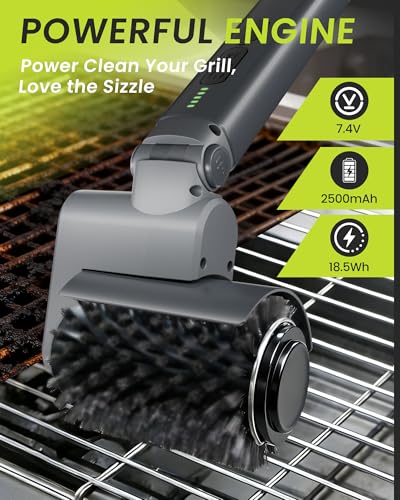 Electric Grill Brush for Outdoor Grill, Rechargeable Cordless BBQ Grill Cleaning Brush with 2 Rotating Head, 1.5HR Battery, 392°F Heat Proof -Perfect Valentine Gifts for Men