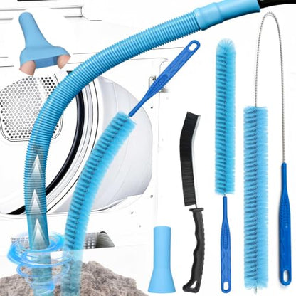 Dryer Vent Cleaner Kit with Dryer Vacuum Hose Attachment, 4-in-1 Multi-Lint Remover Brush, Suitable for Most Vacuum Cleaners for Efficient, Safe, and Thorough Dryer Lint Cleaner Tools (Blue)