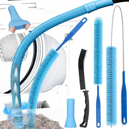 Dryer Vent Cleaner Kit with Dryer Vacuum Hose Attachment, 4-in-1 Multi-Lint Remover Brush, Suitable for Most Vacuum Cleaners for Efficient, Safe, and Thorough Dryer Lint Cleaner Tools (Blue)