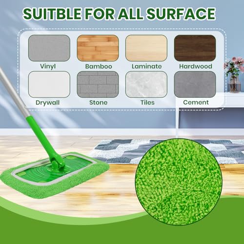 6 Pack Reusable Microfiber Mop Pads - Compatible with Sweeper, Reusable Mop Pads, Washable Dry Cloths & Wet Pads Refill for Hardwood Laminate Tile Floor Cleaning (6, Green, M) - color: Green