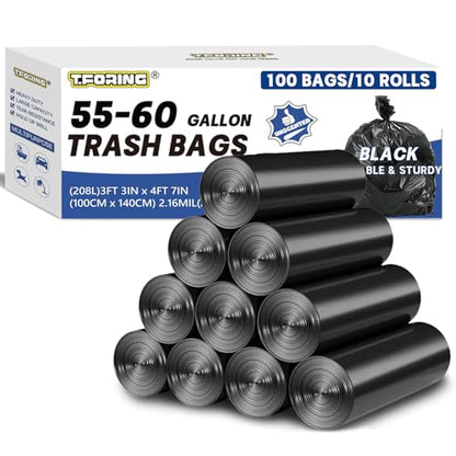55-60 Gallon Trash Bags Heavy Duty,2.1 Mil,39'' x 55'',100 Count | Huge 50+ Gal Black Garbage Bag Unscented,Strong,Fit 206 - 225 Liter Bins,for Construction Industrial Yard Outdoor Commercial - color: 55-60 Gallon | 100 Count