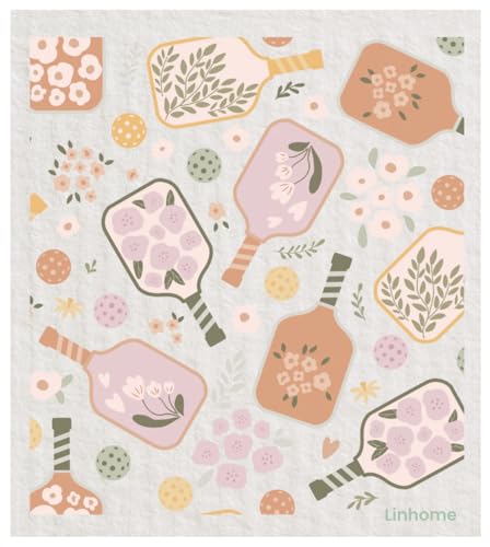 Pickleball Swedish Dishcloth, Reusable Paper Towel, Super Absorbent Cellulose Sponge, Pickleball Pattern, Washable Kitchen Cleaning Cloth (2, Floral Pickleball) - color: Floral Pickleball
