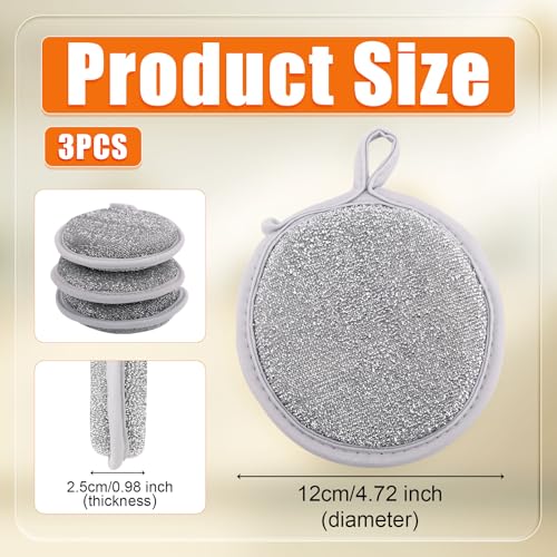 PEUTIER 3pcs Versatile Steel Wool Wire Sponge, 4.7x4.7x1in Dishwashing Rag Non-Scratch Dishcloth Metal Dish Cloth Towels Scrubber for Cleaning Kitchen Supplies Scrub Pads for Metallic Sink Pot Dishes