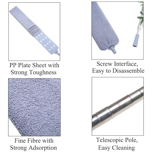 1 Pcs Retractable Gap Dust Cleaner Cleaning Tool with Removable Microfiber Cloths for Cleaning Under Refrigerator, Sofa, Couch, Bed, Furniture (Grey) - color: Gray