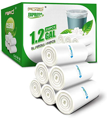 FORID Small Clear Trash Bags 1.2 Gallon Tiny Garbage Bags, 330 Count Wastebasket Bin Liners for Bathroom Bedroom Office Garbage Can 5 Liters - Durable & Thick Trash Bag - size: 330 Count (Pack of 1), style: Clear 1.2 Gal