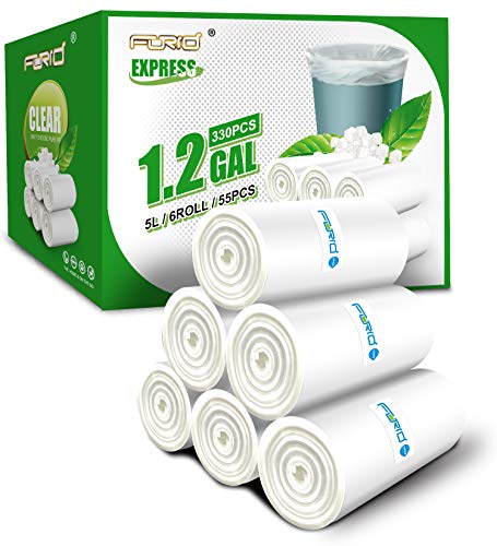 FORID Small Clear Trash Bags 1.2 Gallon Tiny Garbage Bags, 330 Count Wastebasket Bin Liners for Bathroom Bedroom Office Garbage Can 5 Liters - Durable & Thick Trash Bag - size: 330 Count (Pack of 1), style: Clear 1.2 Gal