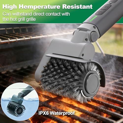 2026 New Electric Grill Brush with 3 Replacement Head,3-Speed Power Control,Cordless Rechargeable Grill Cleaning Brush with Adjustable Angle,Cleaning Tool for Outdoor BBQ,No Bristle Shedding-Gray