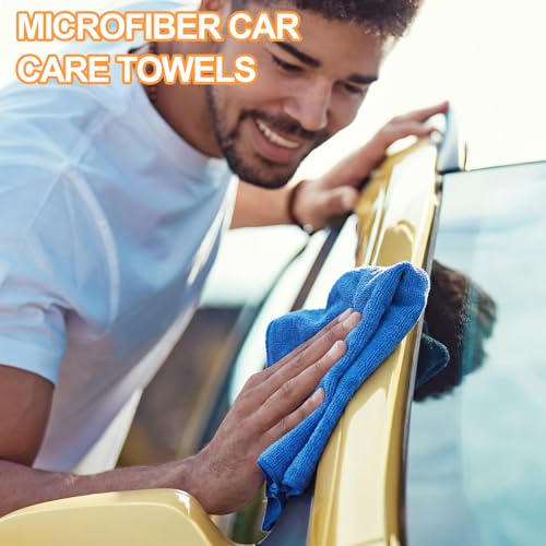 Nuenen 60 Pcs Microfiber Cleaning Cloths for Cars 16 x 16 Inch Ultra Absorbent Car Towels Drying Reusable Cleaning Supplies House Kitchen Window Microfiber Towel (Yellow,Blue) - color: Yellow,blue