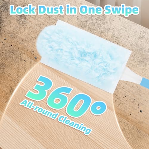 30 Count Light Blue Duster Refills Compatible with Swiffer Handle, 360° Multi-Surface Duster Refills with 1 Handle, 5X Microfibers Disposable Dusters for Home, Office Cleaning - color: 30 Blue Refills + Short Handle