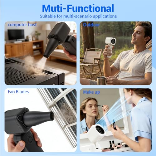Compressed Air Duster, 2000mAh Battery with Up to 2 Hours of Run Time, 4-in-1 Multifunctional Design, Dust Blower for Computers, Keyboards, Home, Outdoor Use, and Cars （Black） - color: Black