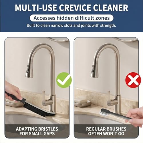 3 Pack Angled Crevice Cleaning Brush, Rigid Bristle Deep Gap Scrub Tool for Window Tracks, Sliding Doors, Bathroom Sinks and Kitchen Seams, Curved Handheld Scrubber