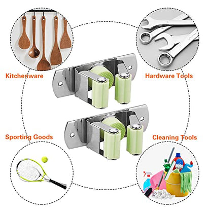 5PCS Broom Holder Wall Mount Mop Holder Wall-Mounted Stainless Steel Broom Hanger Garden Tool Rack Garage Storage Organizer for Kitchen Home Bathroom (Orange)