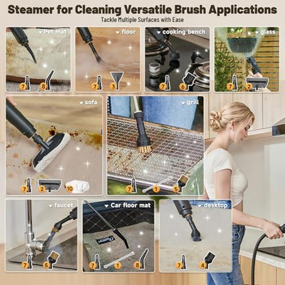 Gautye Steam Cleaner, 3 Level Adjustable Handle, 15s Heat Up, 1.69 Quarts Tank, Portable Steamer for Cleaning with 15 pcs Accessories, Steam Cleaner for Home for Dirt, Grease, Grout, Tile,Floor, Car