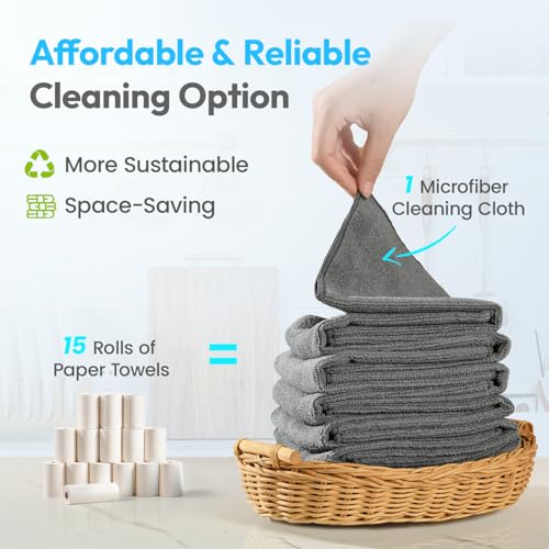 Microfiber Towels for Cars,12 Pack,12" x 12" Gray | Microfbier Cleaning Cloth Lint Free Scratch Free Super Absorbent For Kitchen Garage Window Automotive Car Rags - color: Gray