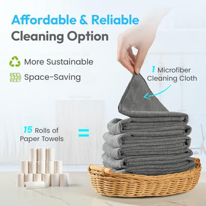 Microfiber Towels for Cars,12 Pack,12" x 12" Gray | Microfbier Cleaning Cloth Lint Free Scratch Free Super Absorbent For Kitchen Garage Window Automotive Car Rags - color: Gray