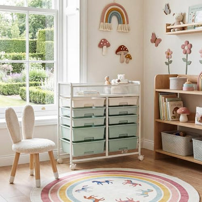 Craft Cart with Wheels, Stylish Rolling Craft Cart with 10 Drawers, Art Cart Organizer and Storage