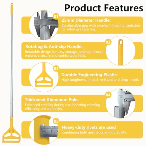 60 Inch Industrial Mop Handle Commercial mop Handle Heavy Duty Industrial mop Bucket mop Handles Heavy Duty Commercial mop Head Replacement and Handles mop Stick Replacement Mop Stick - color: Yellow
