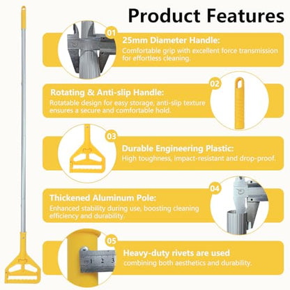 60 Inch Industrial Mop Handle Commercial mop Handle Heavy Duty Industrial mop Bucket mop Handles Heavy Duty Commercial mop Head Replacement and Handles mop Stick Replacement Mop Stick - color: Yellow