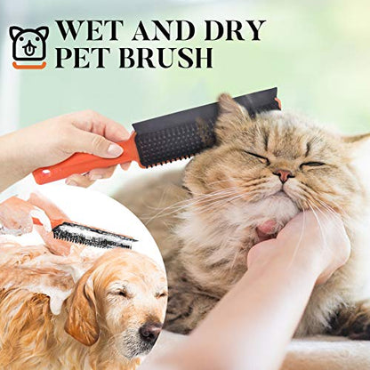 Conliwell Rubber Broom Carpet Rake for Pet Hair, Fur Remover Broom with Squeegee, Portable Detailing Lint Remover Brush (Stainless 4 Steel Handle) - color: Orange