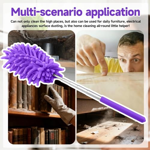 Extendable Microfiber Duster, Telescoping Dusting Brush for Home and Car Cleaning, Adjustable Length, Soft and Flexible - color: Elongated Purple
