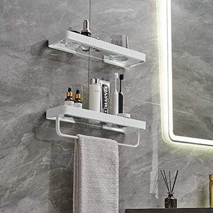 VOLPONE Bathroom Shelves Wall Mounted 2 Tier Glass Floating Shelf - Tempered Glass Wall Organizer (White) - color: White(rectangular)